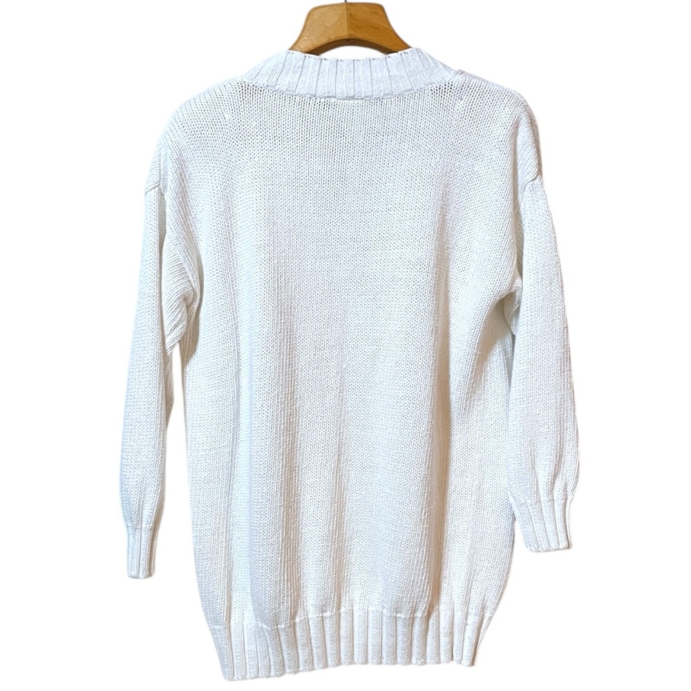 Vintage V Neck Paul Et Duffier White Cotton Ramie Deep V-Neck Knit Sweater Sz L - Picture 2 of 12